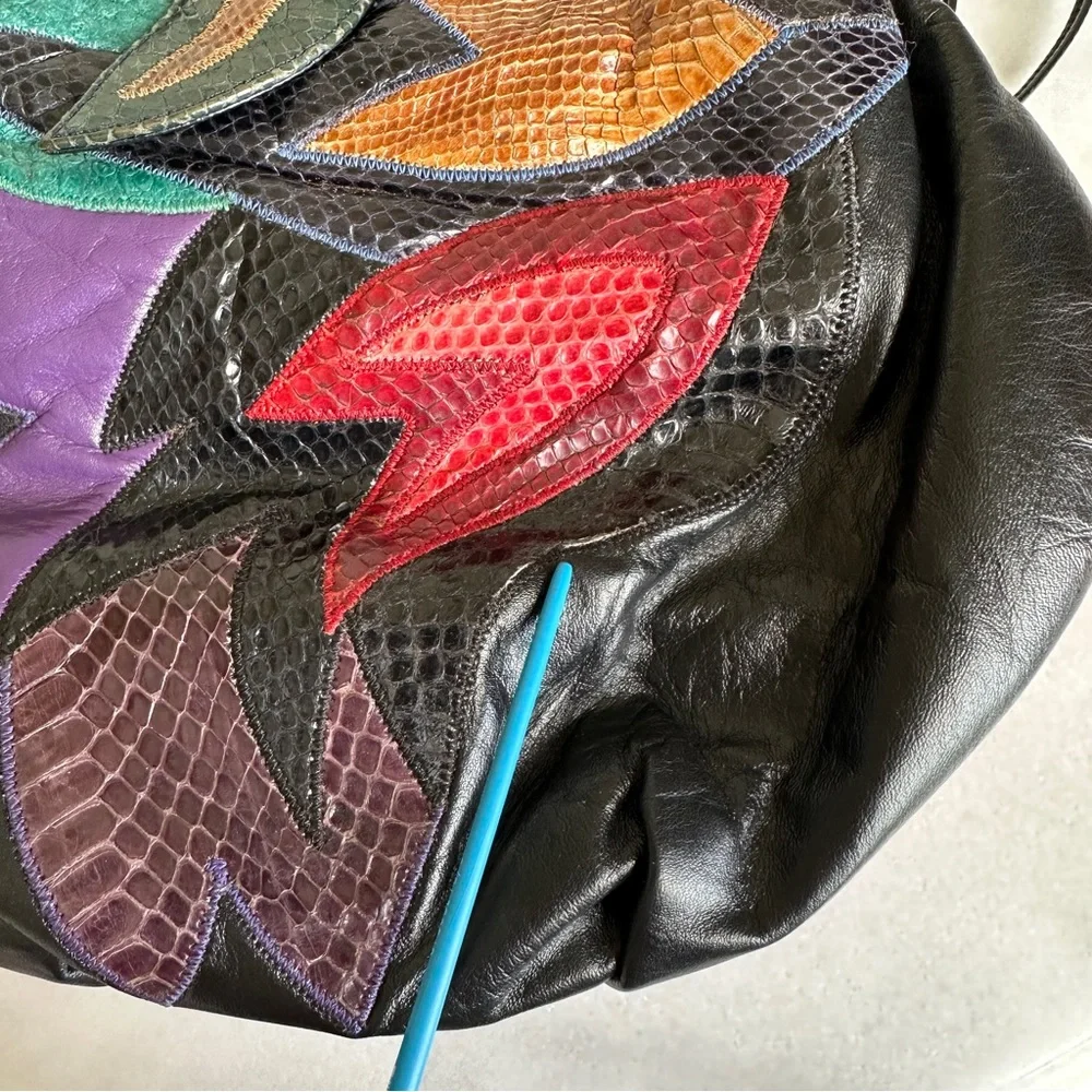 VINTAGE • 80s Jewel Tone Leather Crossbody Bag Punk Bohemian Boho Weird Girl - Picture 16 of 16